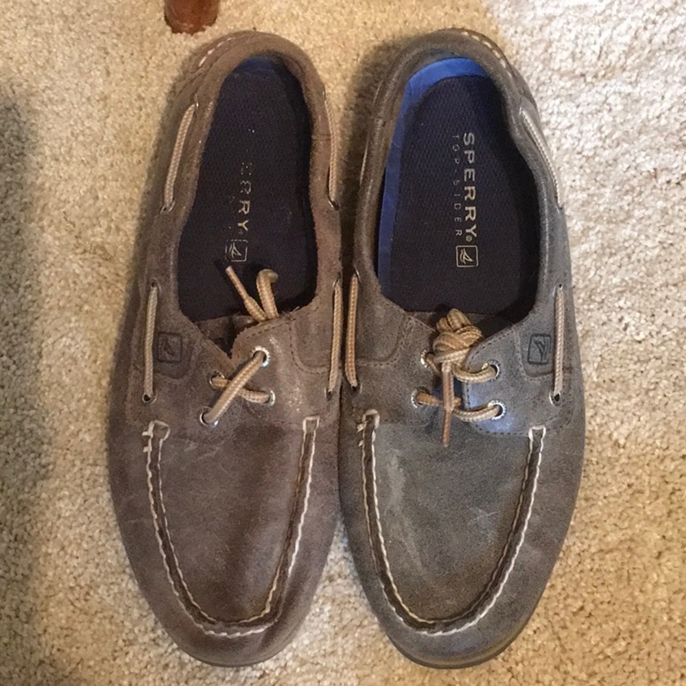 Sperry Men’s weathered leather Top-Siders, 8M, EUC
